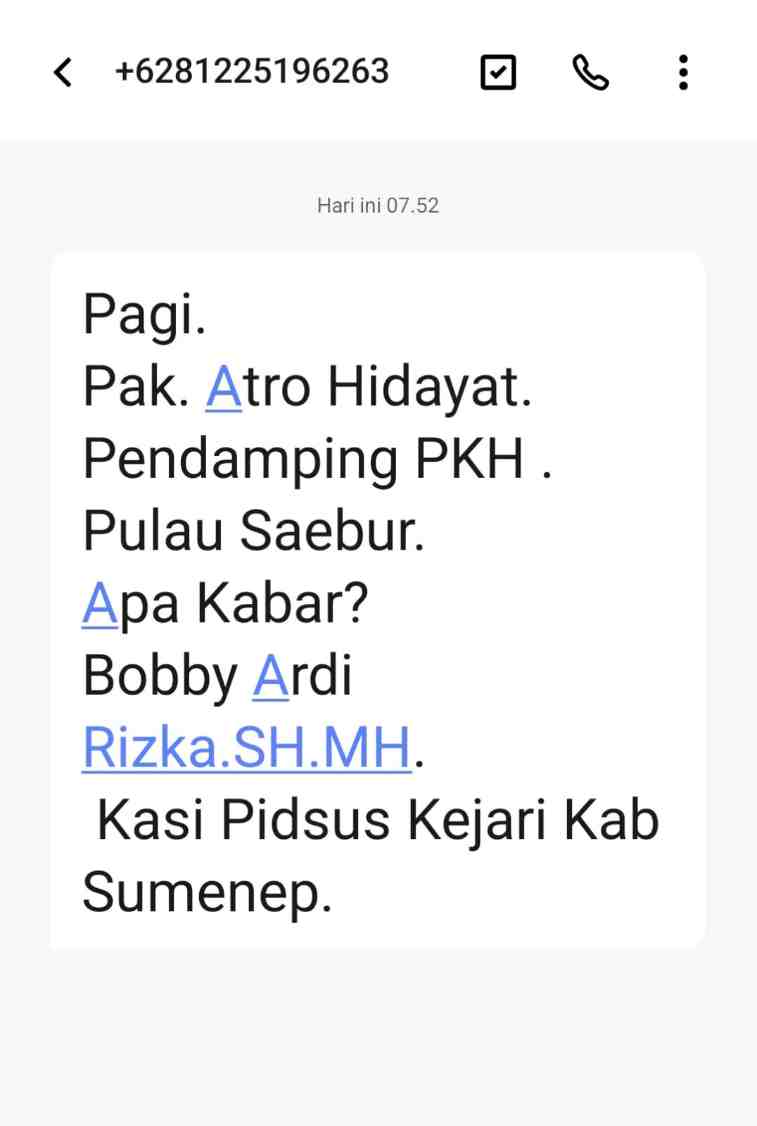Meresahkan, Seorang Pendamping PKH di Sapeken Terima Pesan dari yang Mengatasnamakan Pejabat Kejari Sumenep