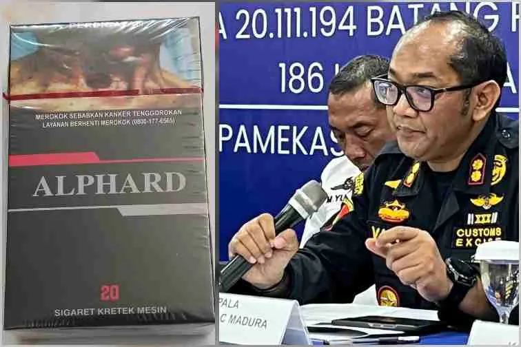 KOLASE FOTO. Rokok ilegal merk "ALPHARD" yang ditengarai milik Haji RJ Blumbungan, Pamekasan, yang dibiarkan bebas beredar oleh Bea Cukai Madura. Dan Kepala Kantor Bea Cukai Madura Novian Dermawan