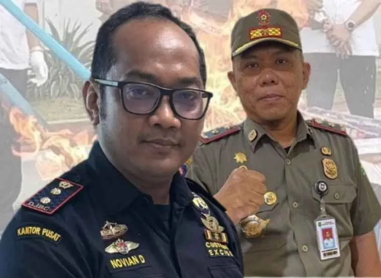 KOLASE FOTO. Kepala Bea Cukai Madura Novian Dermawan, dan Kepala Satpol-PP Sumenep, Wahyu Kurniawan Pribadi