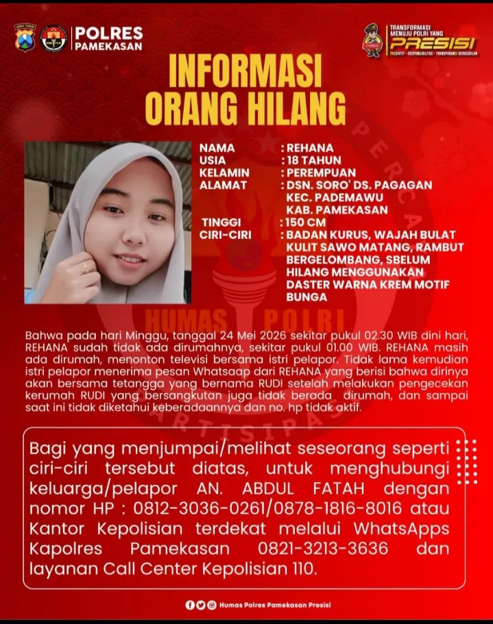 Perempuan Cantik Asal Pademawu Hilang, Pesan Terakhir Jadi Petunjuk Polres Pamekasan