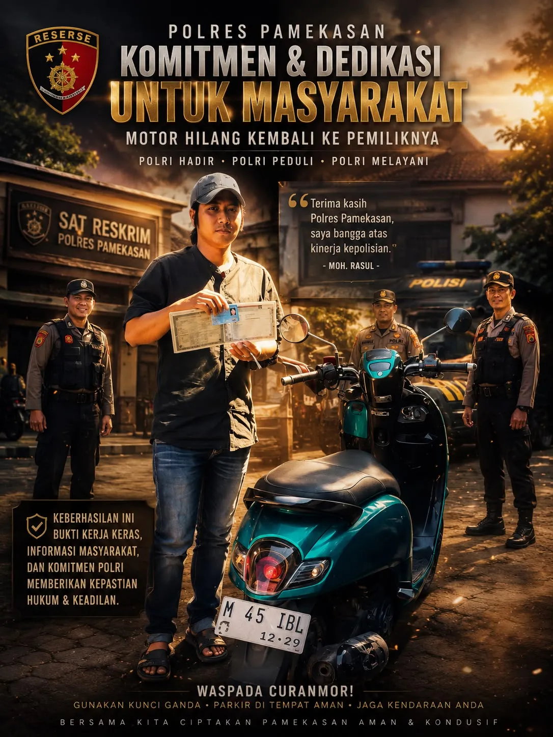 Satreskrim Polres Pamekasan Serahkan Sepeda Motor Hasil Curanmor Kepemiliknya